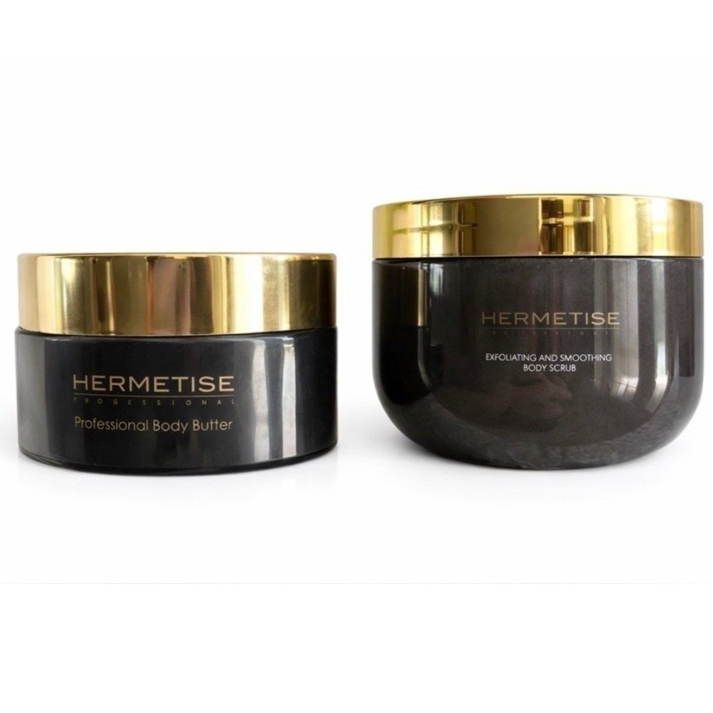 Hermetise Professional Body Butter and Exfoliating Smoothing Body Scrub Set New